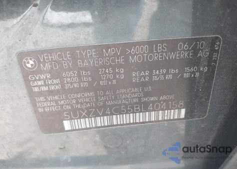 2011 BMW X5 xDrive35I/xDrive35I Premium/xDrive35I Sport Activity из США, поврежденный, VIN 5UXZV4C55BL404158